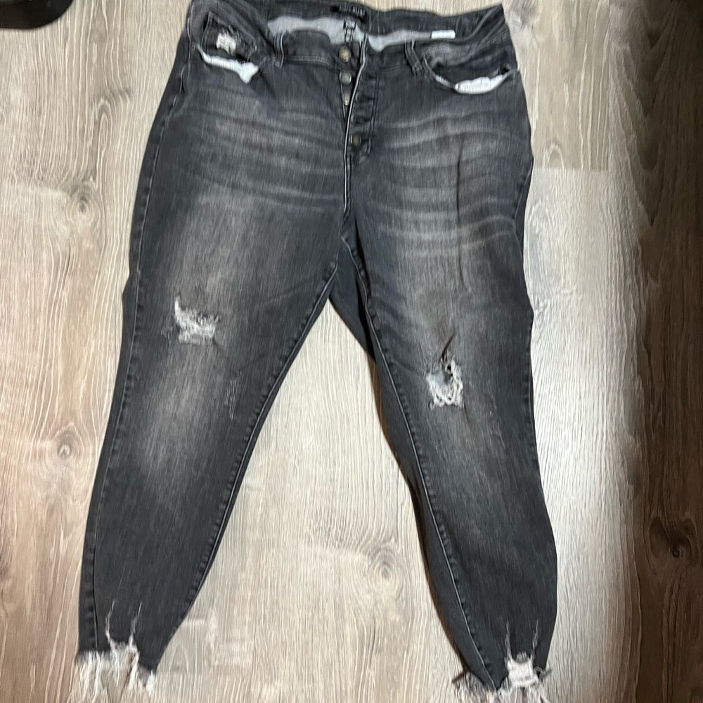 Judy Blue Button Fly black distressed jeans